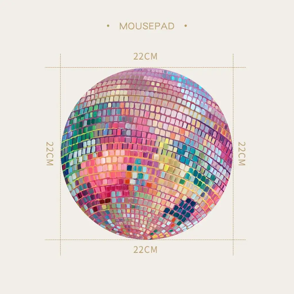 แผ่นรองเมาส์ดิสโก้บอลยางกลมสีชมพู - อุปกรณ์เสริมโต๊ะที่สวยงามสําหรับคอมพิวเตอร์แล็ปท็อปสํานักงาน - ของขวัญในอุดมคติสําหรับแฟนผู้หญิง