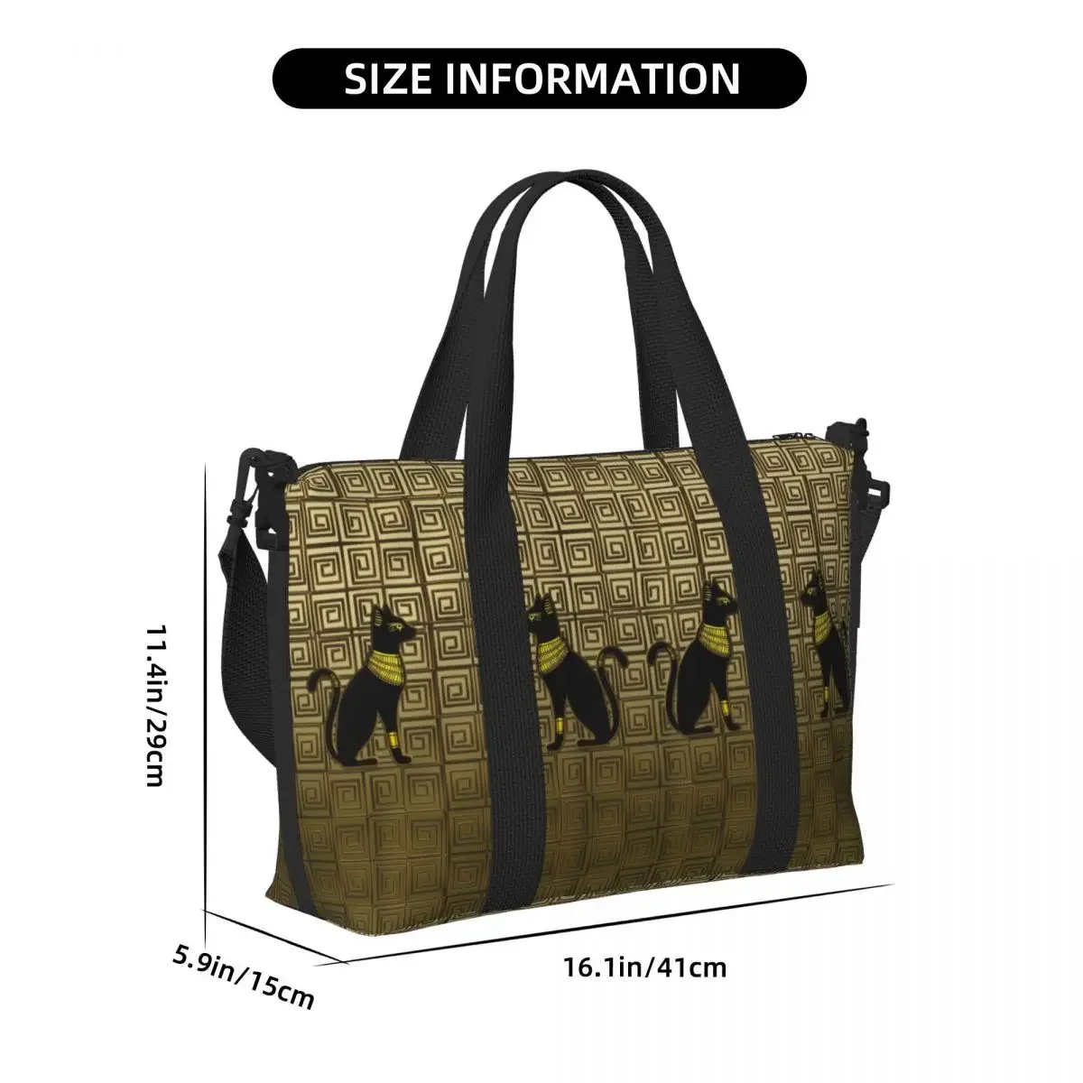 Bolso de mano personalizado de diosa del gato egipcio en azulejos dorados para mujer, bolsa de mano de playa Extra grande para gimnasio, bolsas de compras de viaje jeroglíficas de Egipto