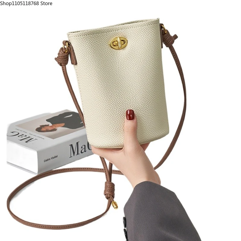 

Women's Fashion Genuine Leather Pebbled Shoulder Bucket Bag Luxury Designer Portable Bag Top Layer Cowhide