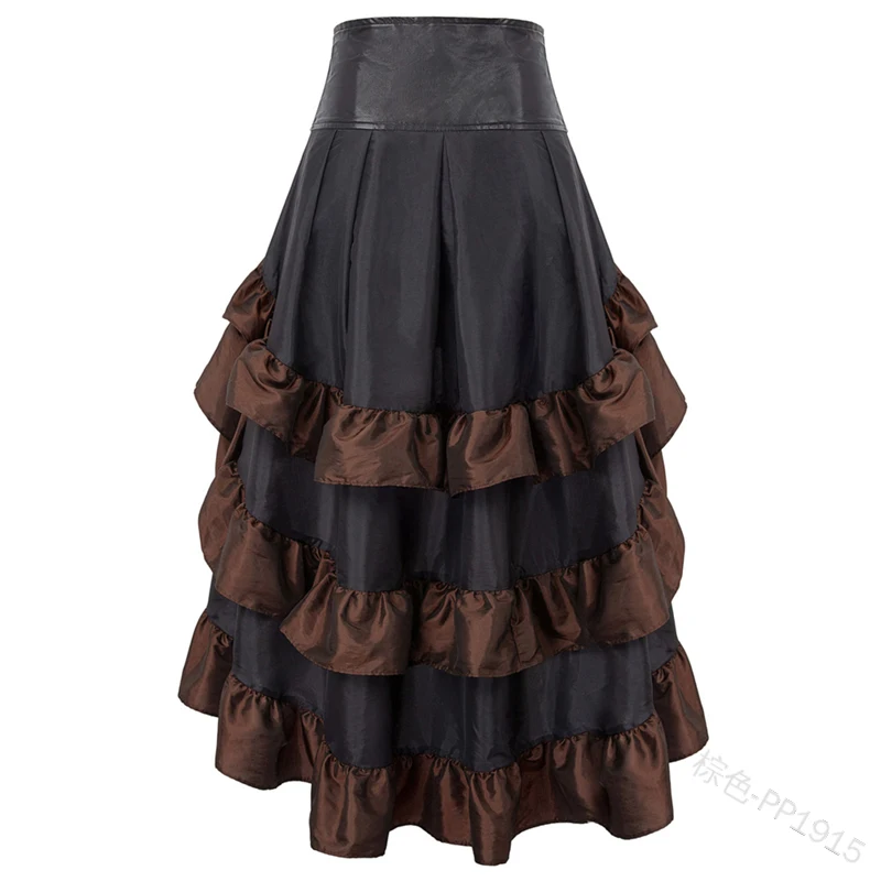 2022 Women Medieval Retro Skirt High Waist Long Irregular Ruffled Stitching Cake Buckle Skirt Casual Plus Size Party Skirt