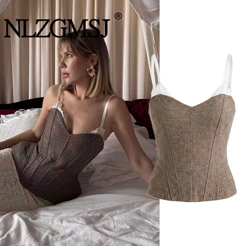 Nlzgmsj 2026 Schicke Mode Spitzen-Spleiß-Weste für Damen Ärmellose Träger-Streetwear-Weste Sexy Schlanke Oberteile ﻿
