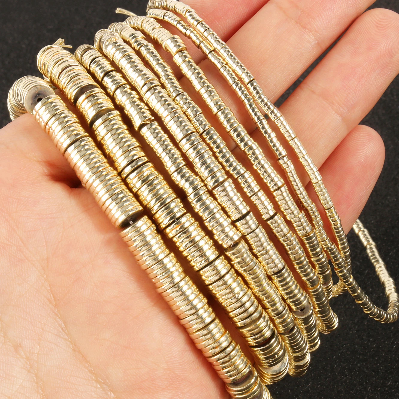 2/3/4/6mm Natural Gold Plated Hematite Beads Rondelle Beads Flat Round Disc Loose Spacer Beads For Necklace Earring Bracelet Diy