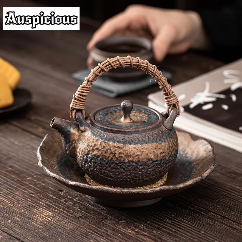 250ml Japanese Gilding Iron Glaze Rattan Loop Steel Teapot Vintage Small Ceramic Kung Fu Tea Ceremony Teapot Single Kettle