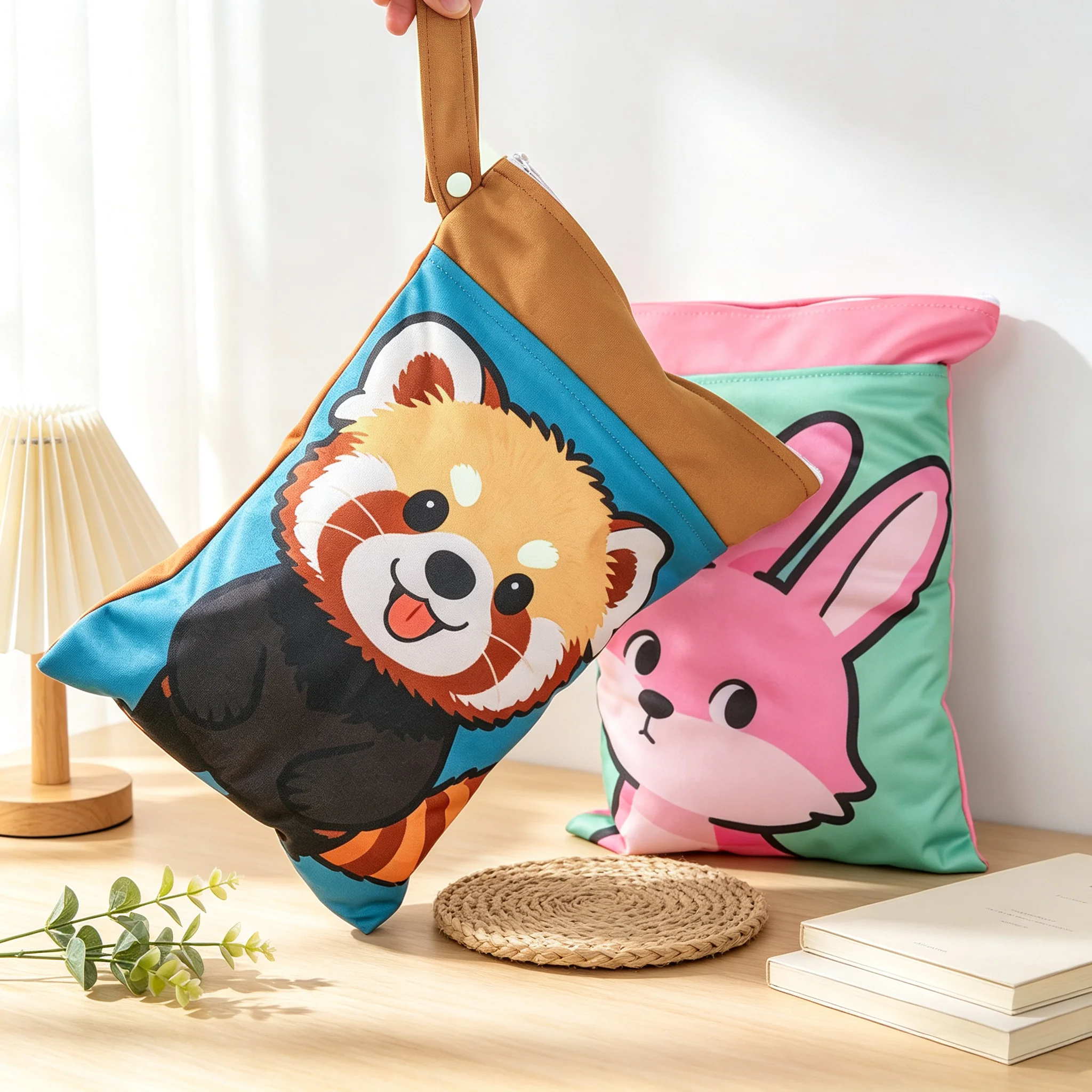 25×35cm Cartoon Wet Dry Bag Large Capacity Waterproof Baby Clothes Storage Bag Snap Handle Stroller Hanging For Diaper Organizer