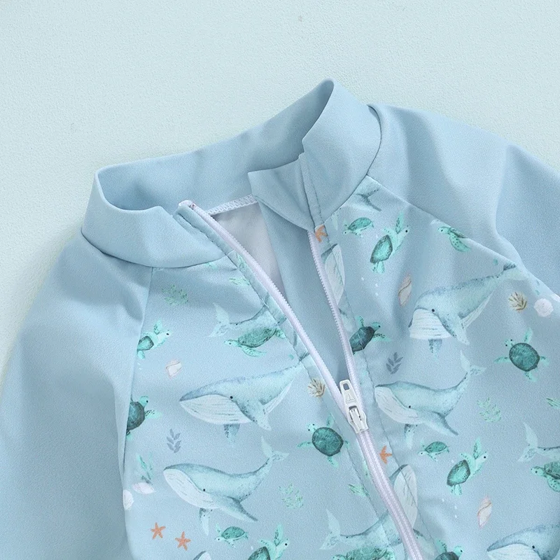 Baby Boy Whale Print Swimwear Set with Hat 4