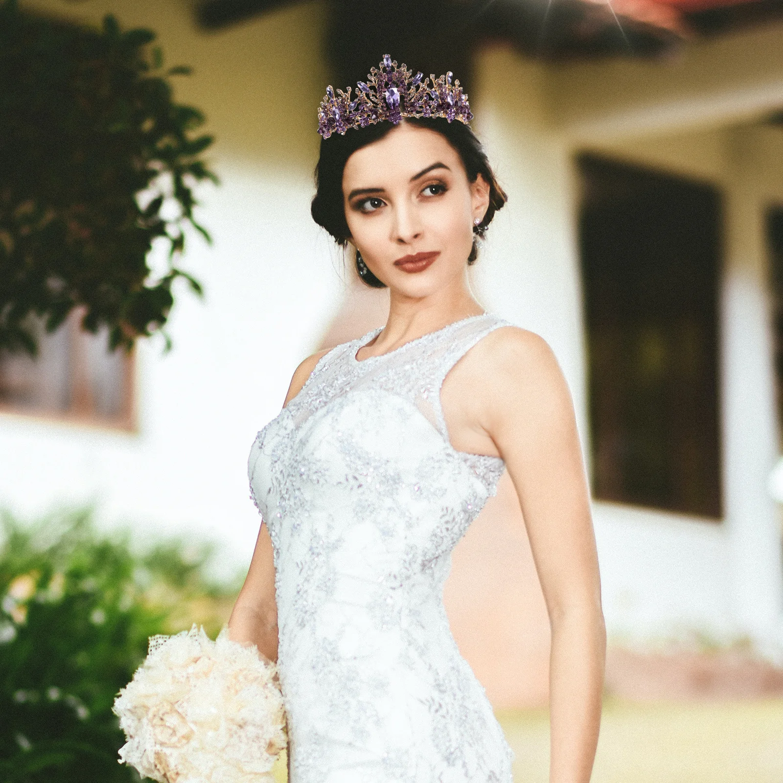 

1Pcs Crystal Crown Elegant Bridal Tiara Wedding Hair Decor Violet Sparkling Lightweight Delicate Headdress Bride Accessories