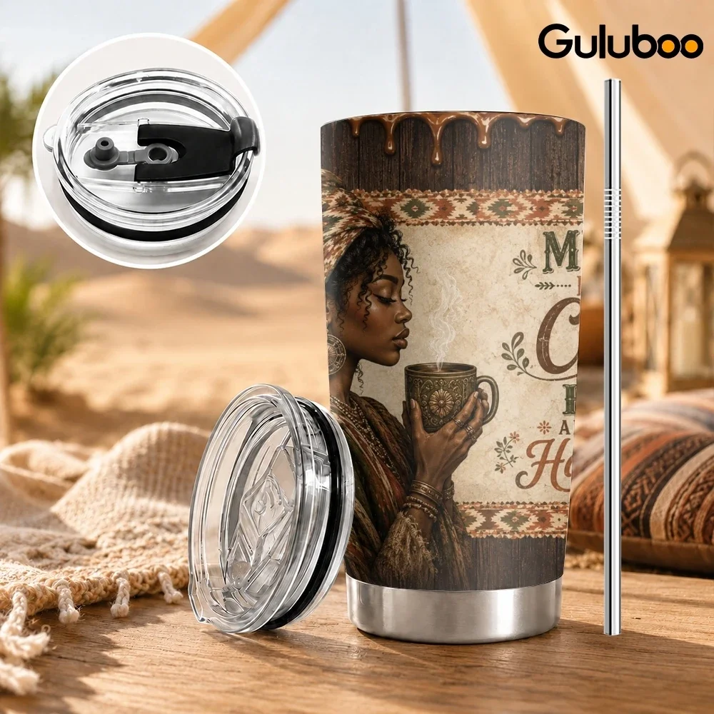 Black Woman Coffee Faith Vacuum Flasks 20oz Stainless Steel Insulated Tumbler Double Wall Cup with 2 Lids Straw Travel Mug