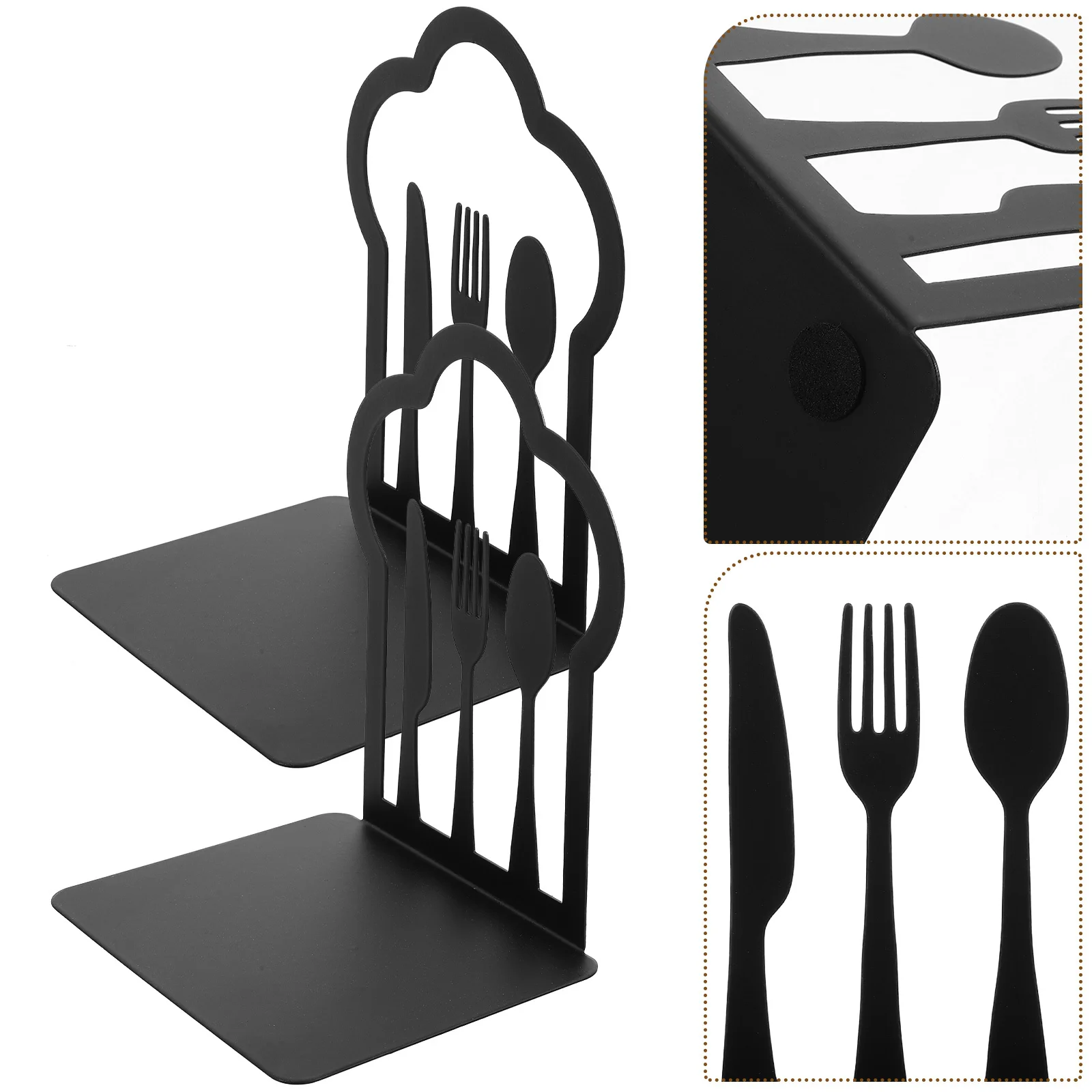 

2Pcs Metal Vintage Book Holder Flat Bottom Bookend Decorative Kitchen Bookshelf Organizer Study Book Ends