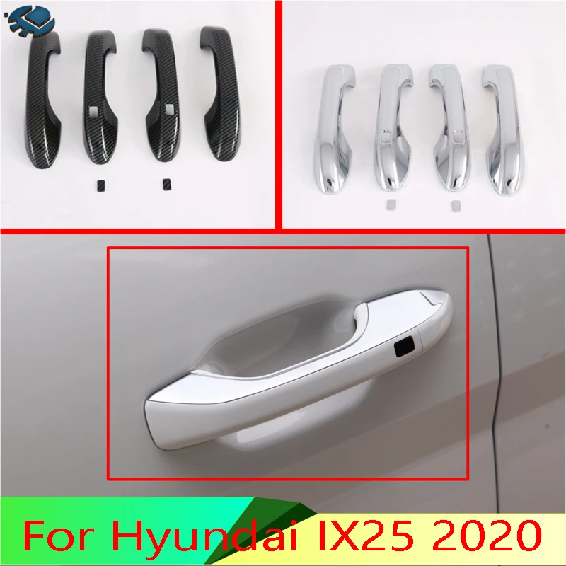 

For Hyundai IX25 2020 Car Accessories ABS Chrome Door Handle Cover With Smart Key Hole Catch Cap Trim Molding