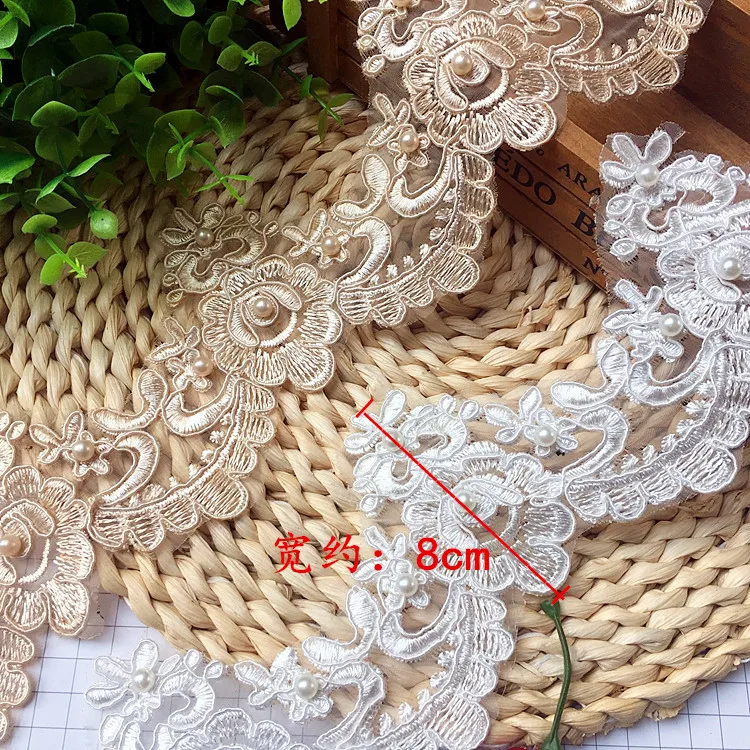 Delicate 1 Yard Cording Edge Flower Venise Venice Mesh Lace Trim Applique Sewing Craft for Wedding Dec. 8cm