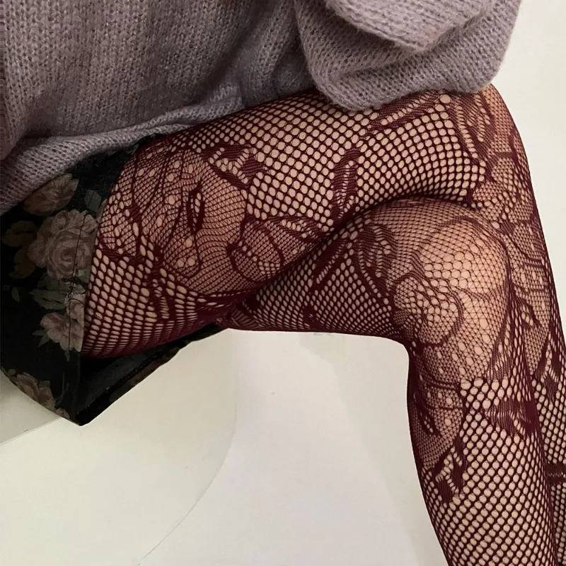 Talenza Lace Pantyhose Women's Retro Slim Lace Stockings Tights Sexy Flower Hollow Solid Pantyhose Spring Autumn Winter Leggings