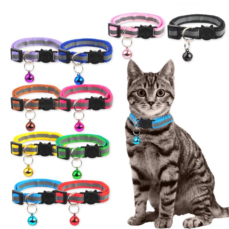 Colors Reflective Breakaway kitten Collar Neck Ring Necklace Bell Pet Products Safety Elastic Adjustable With Soft Material