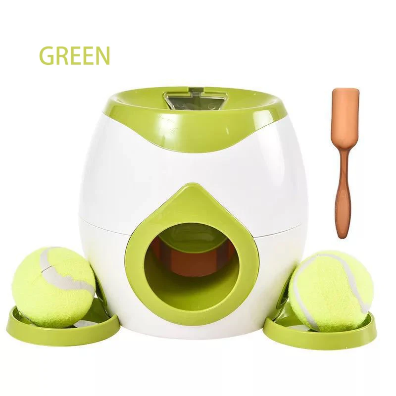 Dog Pet Toys 2 In 1 Tennis Launcher Automatic Throwing Machine Pet Ball Throw Device Interactive Pet Feeder Toy For All Size Dog