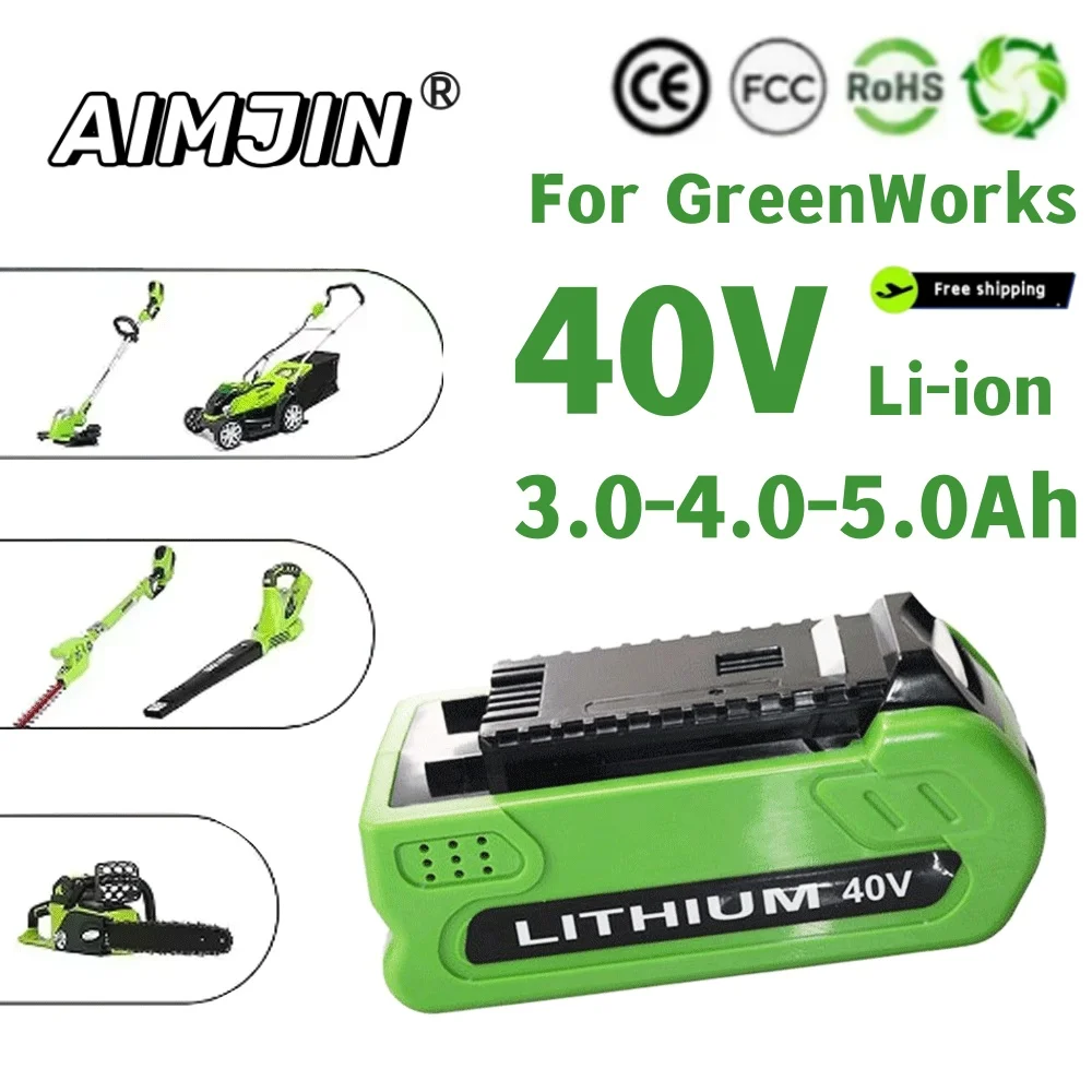 

40V 3.0Ah/4.0Ah/5.0Ah Replaceable Li-ion Battery Compatible For Greenworks G-MAX 29462 29482 29252 2901319 Power Tools