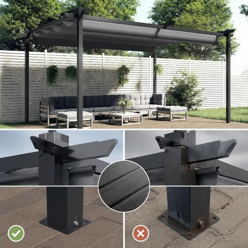 Gazebo de jardin 4x3m, pergola à toit rétractable avec structure en acier thermolaqué, auvent enduit de PA pour la protection contre le soleil et la pluie, abri extérieur pour patio et jardin, gris