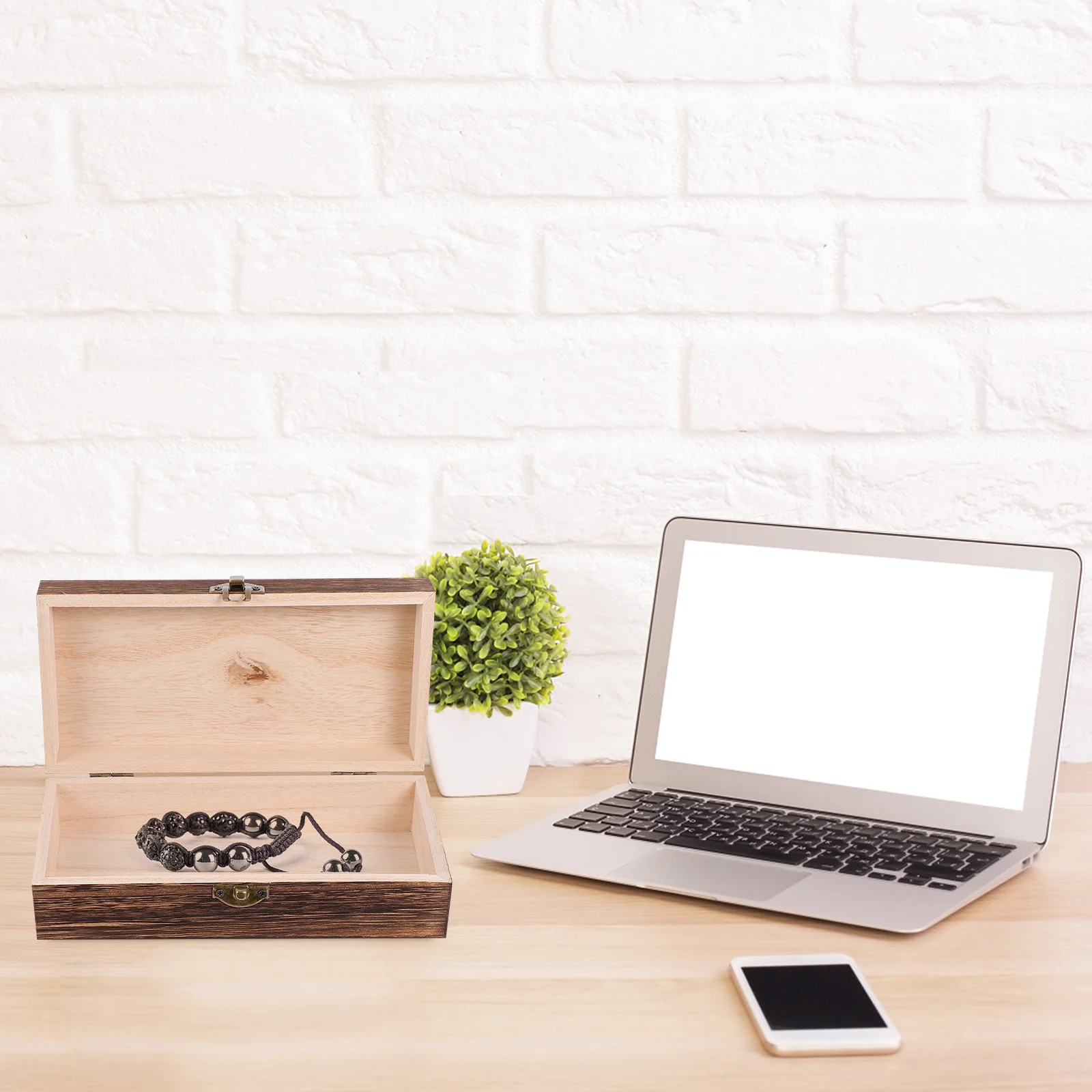 

2Pcs Retro Wooden Storage Box Distressed Finish Keepsake Chest Decorative Wooden Chest for Trinkets Accessories