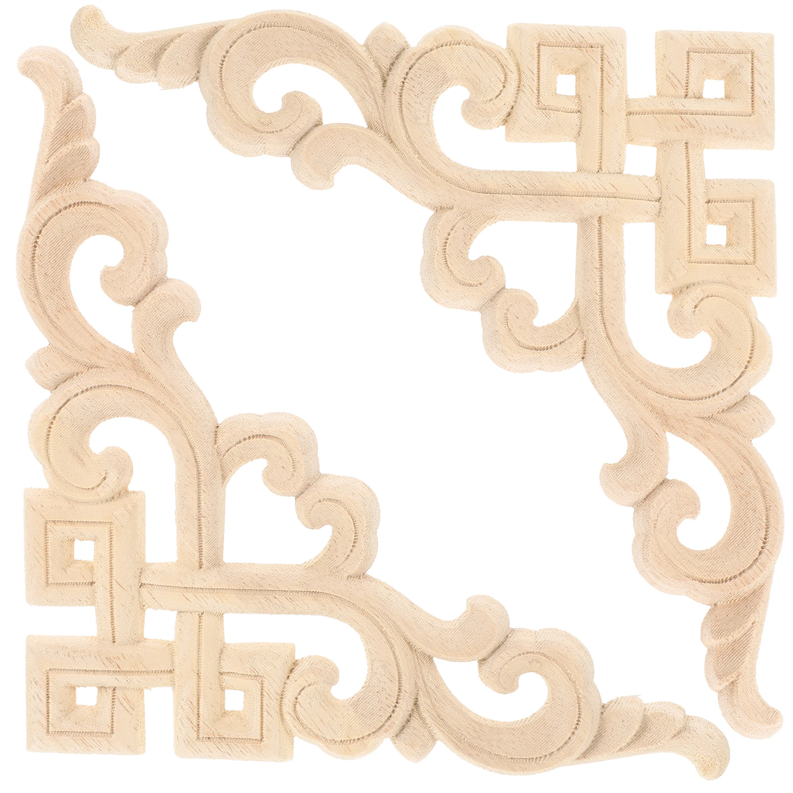 

2 Pcs European Solid Wood Decals Carved Appliques Unpainted Wooden Cabinet Overlays for Furniture Embellishments Decorate