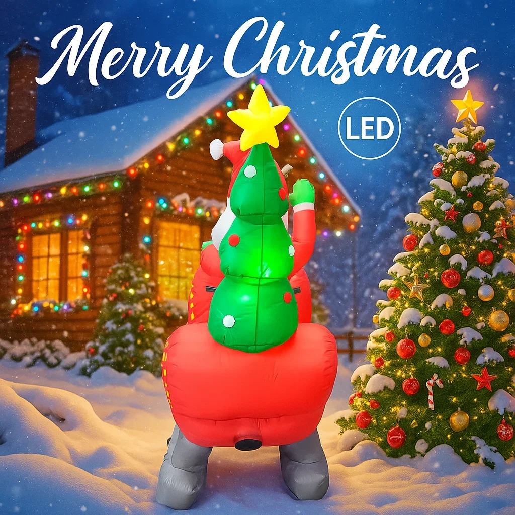7.87FT Holiday Lighting With LED Lights Giant Christmas Inflatable Santa Sleigh Reindeer Xmas Yard Supplies Home Party Ornaments