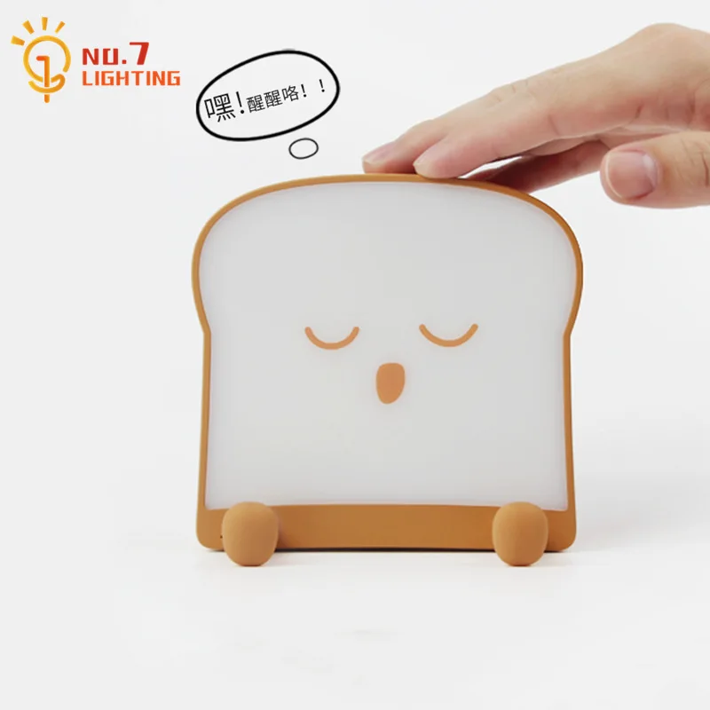 Lovely Cute Toast Night Light with Patting Switch LED As Gift USB Charging Kitchen Restaurant Girls/Boys Room Bedside Study Cafe