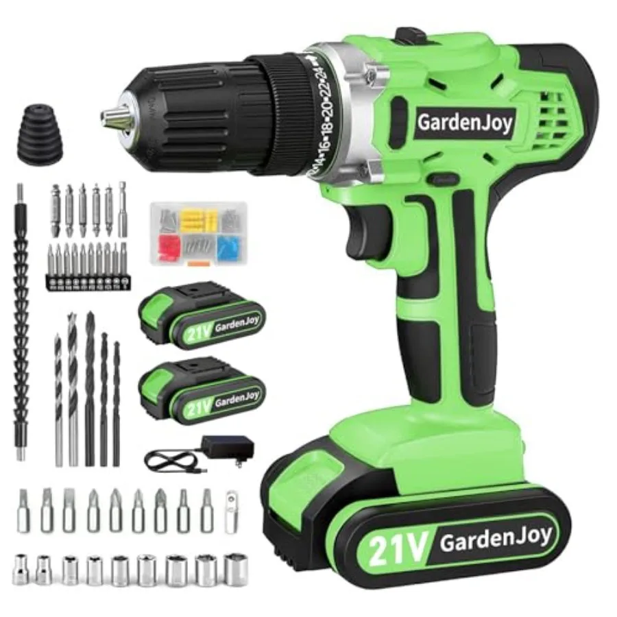 

20v Cordless Drill Set Power Electric Kit 2 Batteries With Charger 30Nm 2-Speed 3/8" Keyless Chuck 24+1 Torque Drill