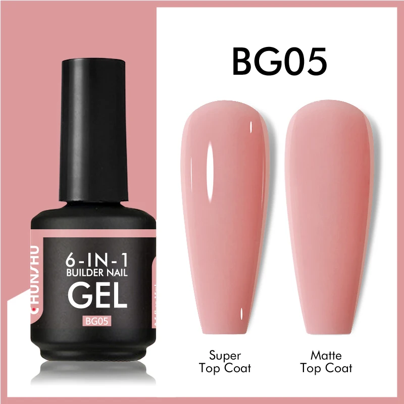 CHUNSHU TPO Free 6 IN 1 Verlängerungs-UV-Gel-Nagellack in einer Flasche, Aufbaugel, Gummi-Basislack, semi-permanente Nagelkunst 15ML