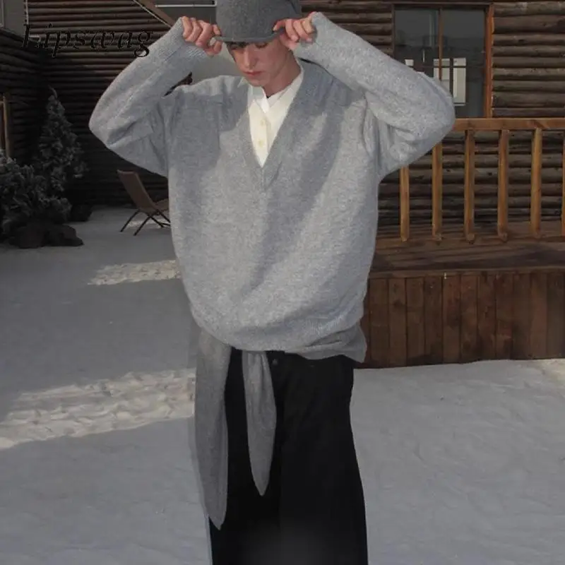 

Outdoor Casual Mens Knit Sweater Pullover Tops Vintage Double-layered Buttoned V Neck Jumpers Men Fall Winter Stylish Sweaters