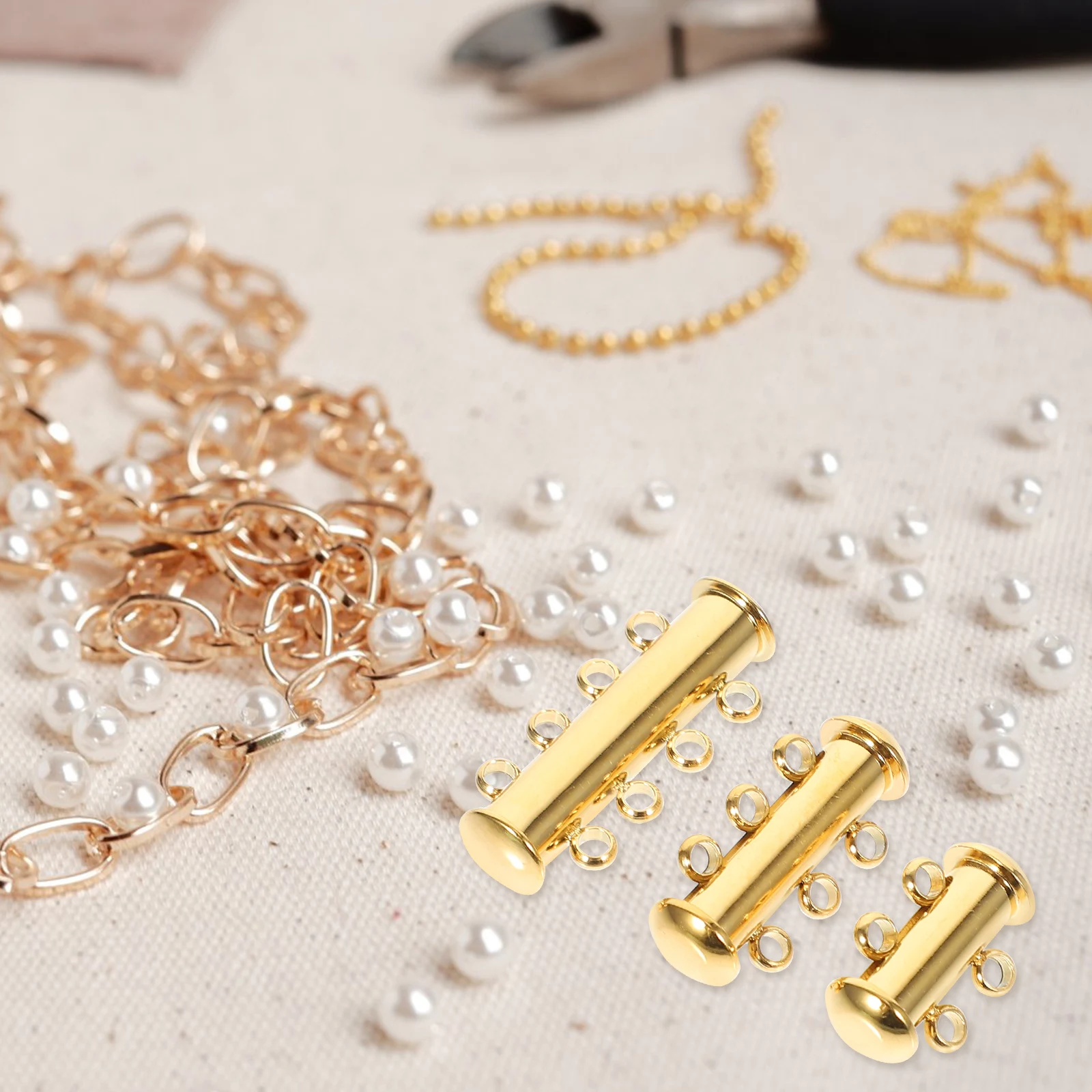 

3pcs Pearl Bracelet Necklace Clasp Rose Gold Small Box Layered Separator Connecting Buckle Jewelry Making Components