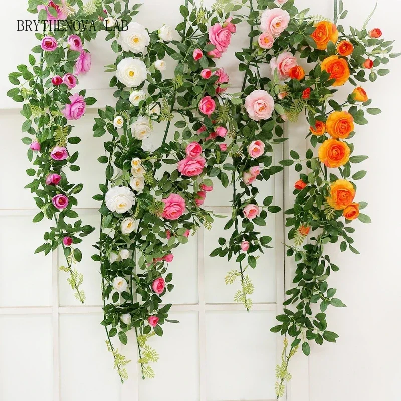 138CM Artificial Rose Vine Wedding Decoration Vine Rose Shopping Mall Air Ceiling Conditioning Decoration Silk Flower