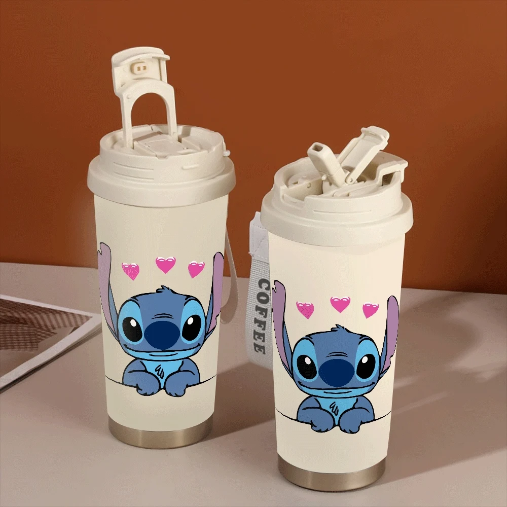 

Lilo Stitch Drinking Cup Bottle 304 Stainless Large Capacity Girl Straw Cup Stitch Series Kawaii Fitness Sports Portable Handle