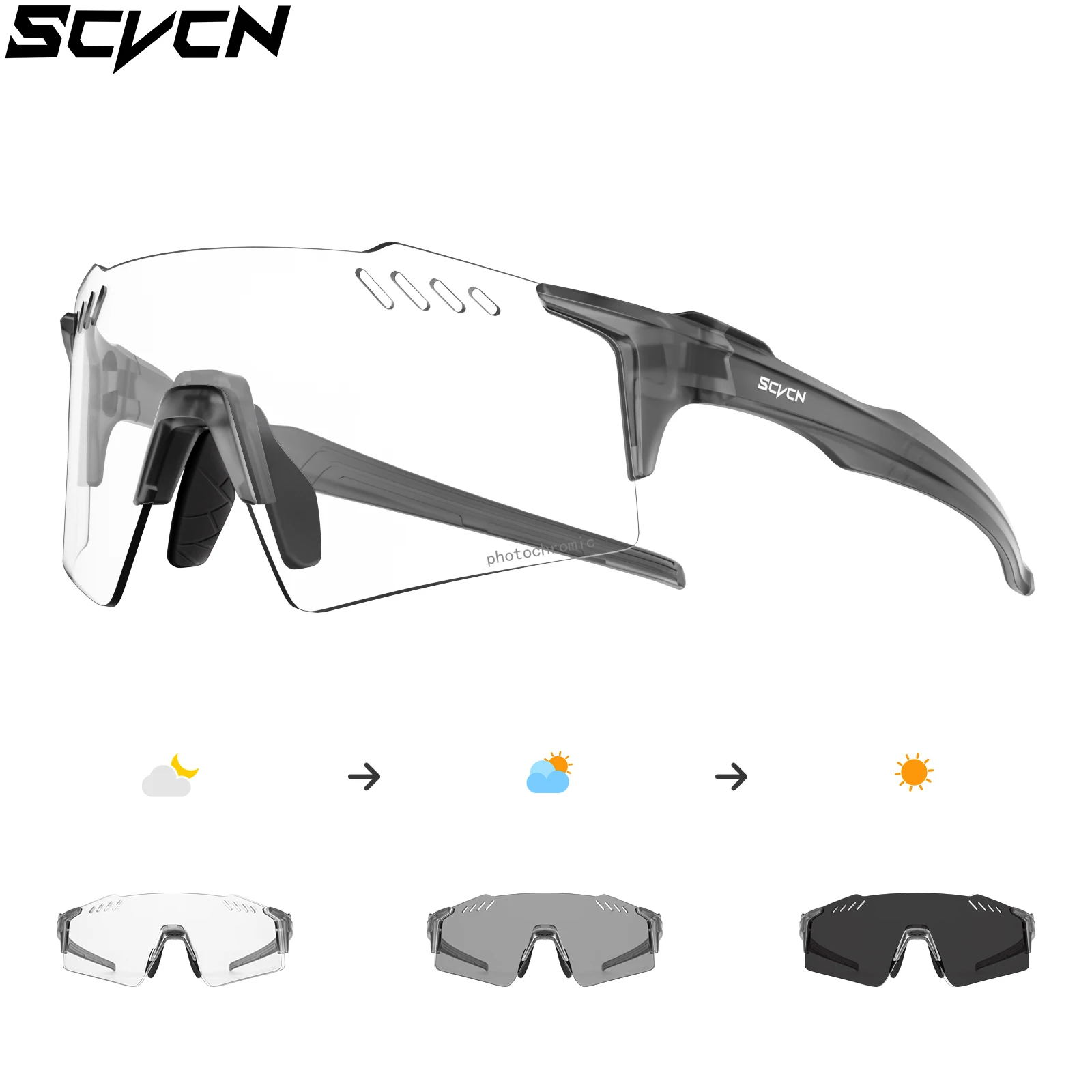 SCVCN New frameless Photochromic Cycling Glasses Outdoor sports Fishing eyewear MTB Mountain Bicycle roads Bike riding Equipment