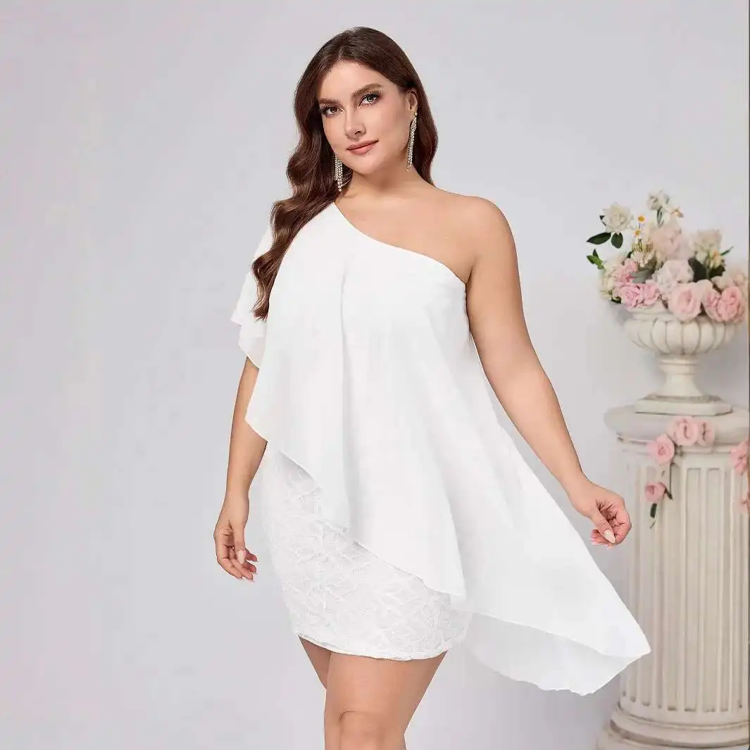 

2025 Women's New Casual Fashion Style Solid Color Sexy Folded Sleeveless Slant Neck Single Shoulder Dress Elegantes Casual Y2k