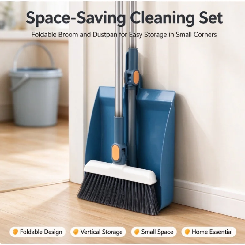 Stocking Stuffers Christmas Gift 3‑in‑1 Magnetic Broom Dustpan Set Rotatable Folding Compact Space‑Saving for Home Office Dorm