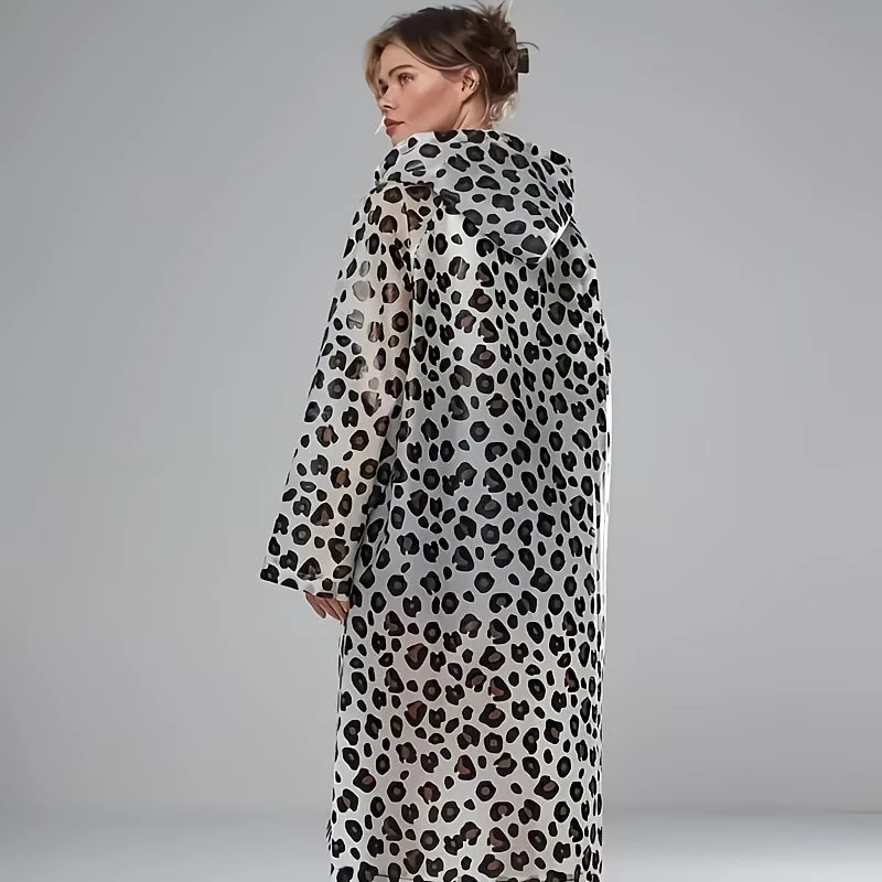 New Sale EVA Fashion Leopard Print Rain Poncho- Lightweight, Packable, Windproof, All-Season Thickened Full-Body Raincoat Hooded