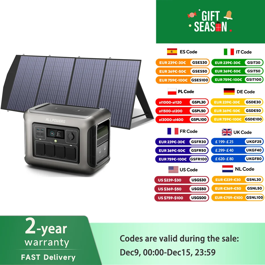 ALLPOWERS R1500 Portable Power Station with 100W/200W Solar Panel 1152Wh LiFePO4 AC Output Solar Generator for Garden Party