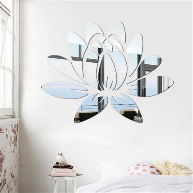 3D Acrylic Mirror Wall Sticker Flower Decal DIY Art Mirror Surface Wall Sticker for TV Background Home Living Room Bedroom Decor