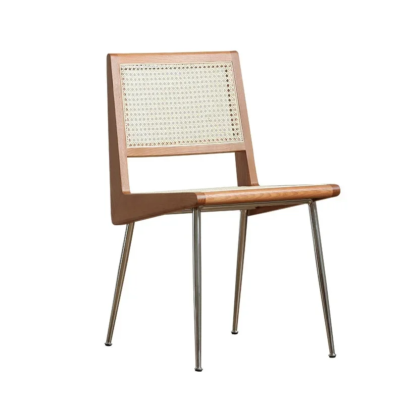 D الروطان الطعام كرسي بسيط خشب متين كرسي خلفي سجل الفولاذ المقاوم للصدأ كرسي النمط الياباني الدافئة المعيشة المنزل استخدام الأثاث #1