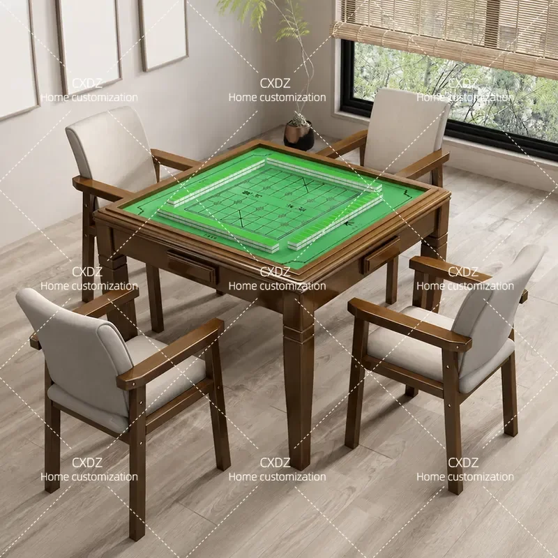 Solid Wood Mahjong Table Household Dual Purpose Dining and Card Game Table High End Hand Rubbing Chess Board for Dormitory