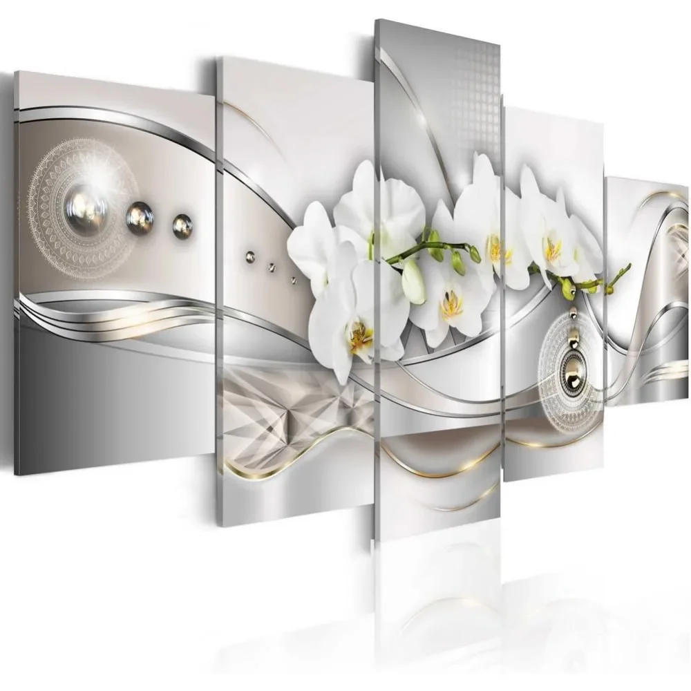 

Wall Decor Large Vibrant Floral Canvas Wall Art Pearl Orchid Print Artwork Modern Decorative 5 Panels Home Decoration Paintings