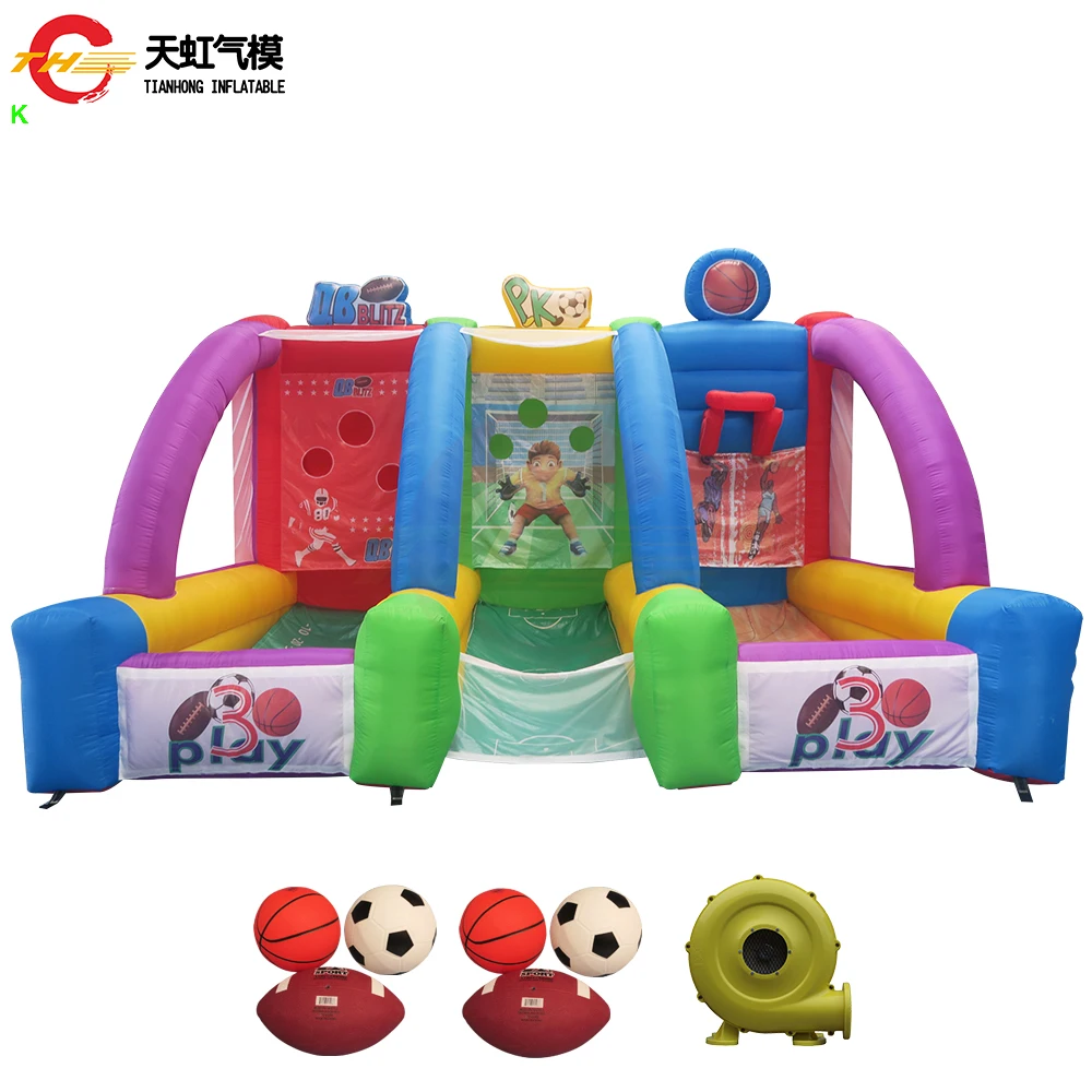 5x3m Inflatable Rugby Football Basketball Toss Sport Game 3 in 1 Inflatable Carnival Game Toys Combo for Team Building