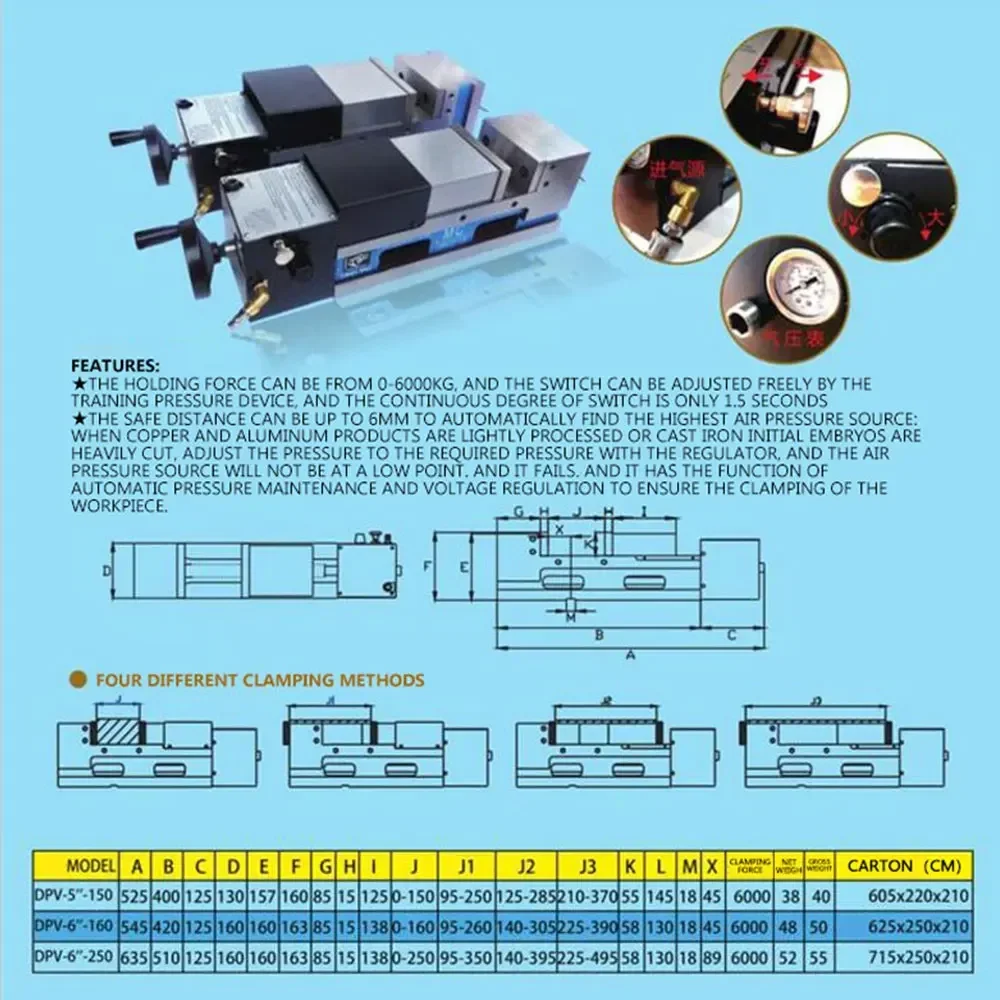 6 in Pneumatic Vise CNC Pneumatic Clamps Right Angle Vise 90° Milling Machine Precision Vise