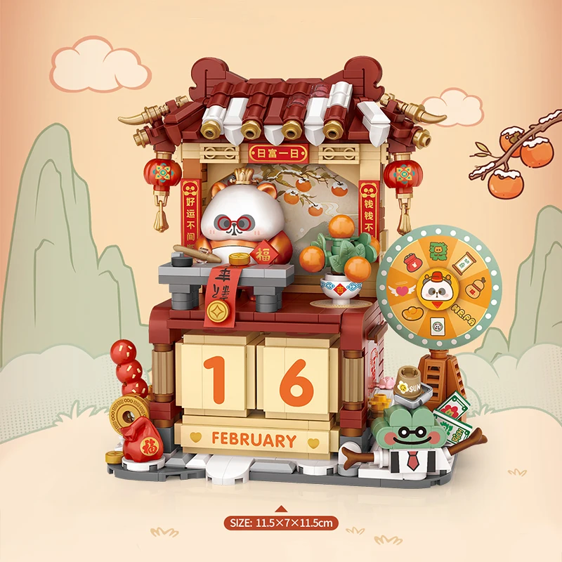 LOZ-escena de calle de ciudad DIY, modelo arquitectónico, calendario de Panda, juego de bloques de construcción de casa, adorno de escritorio, regalo de cumpleaños para niños