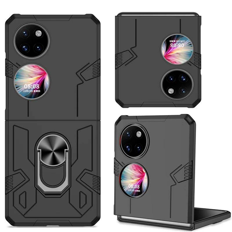 For Huawei P50 Pocket Case Magnetic Ring Shockproof Armor Full Protection Foldable Cover Case for P50 Pocket