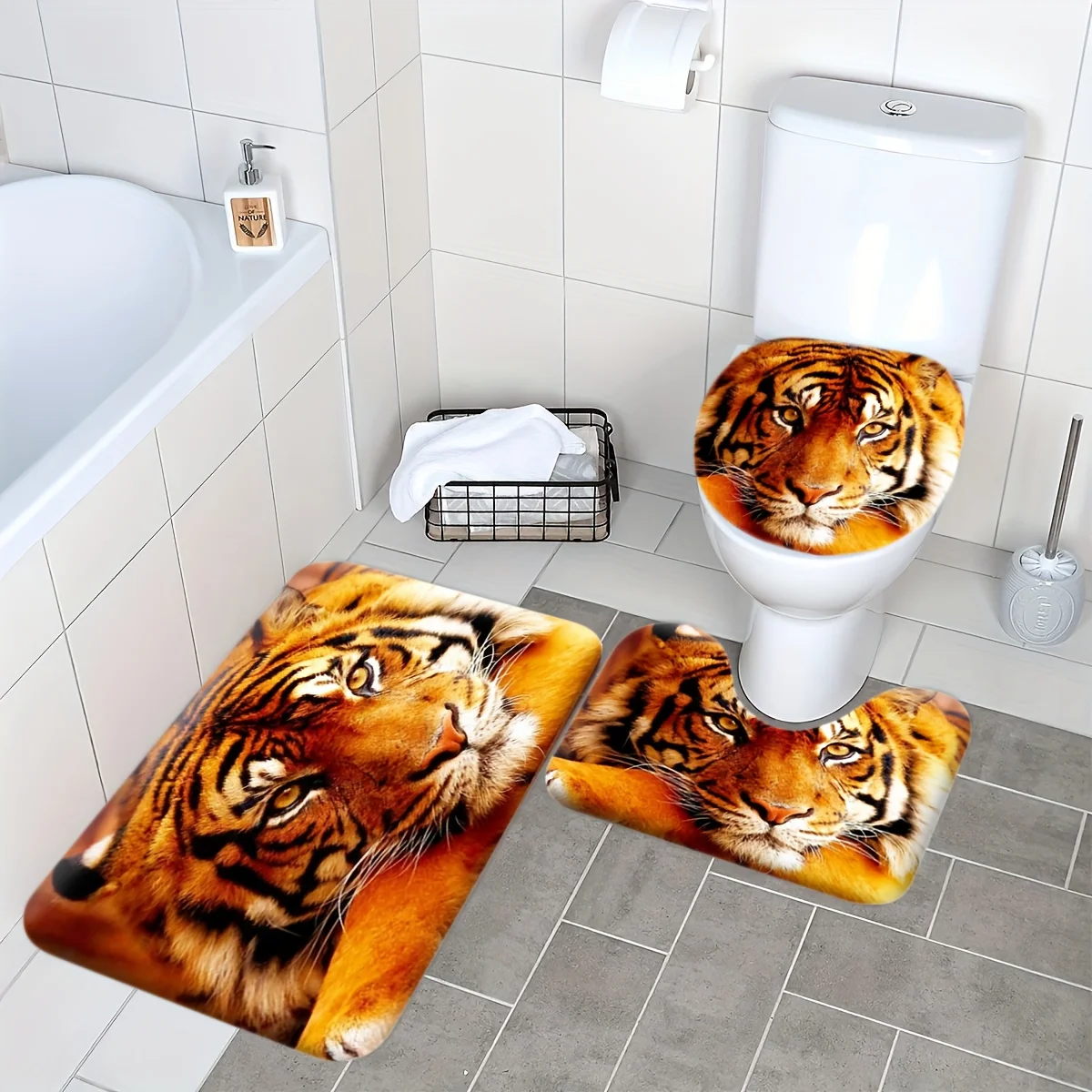 

3 шт. набор ковриков для ванной комнаты с тигровым принтом, крышка для унитаза, U-образный коврик для унитаза, коврики для домашней кухни