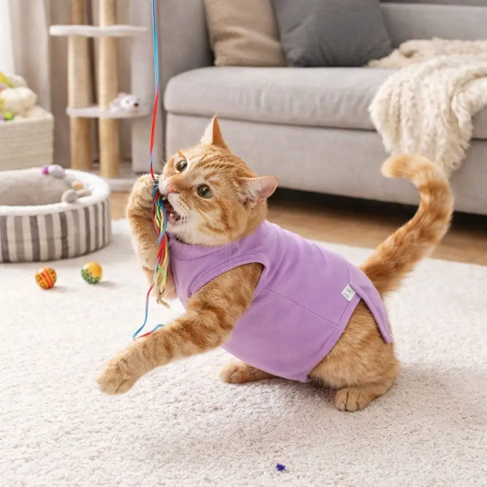 Traje elástico de recuperación para gatos, traje de esterilización para mascotas suave y transpirable ajustable, ropa protectora lavable para calmar mascotas, destete de gatos