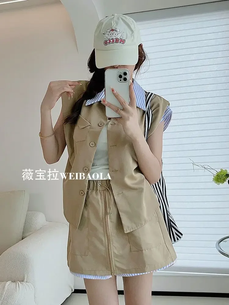 

Новые летние комплекты из двух предметов, женские наряды, новые летние женские жилеты из двух предметов в полоску, рубашка и брюки, юбки