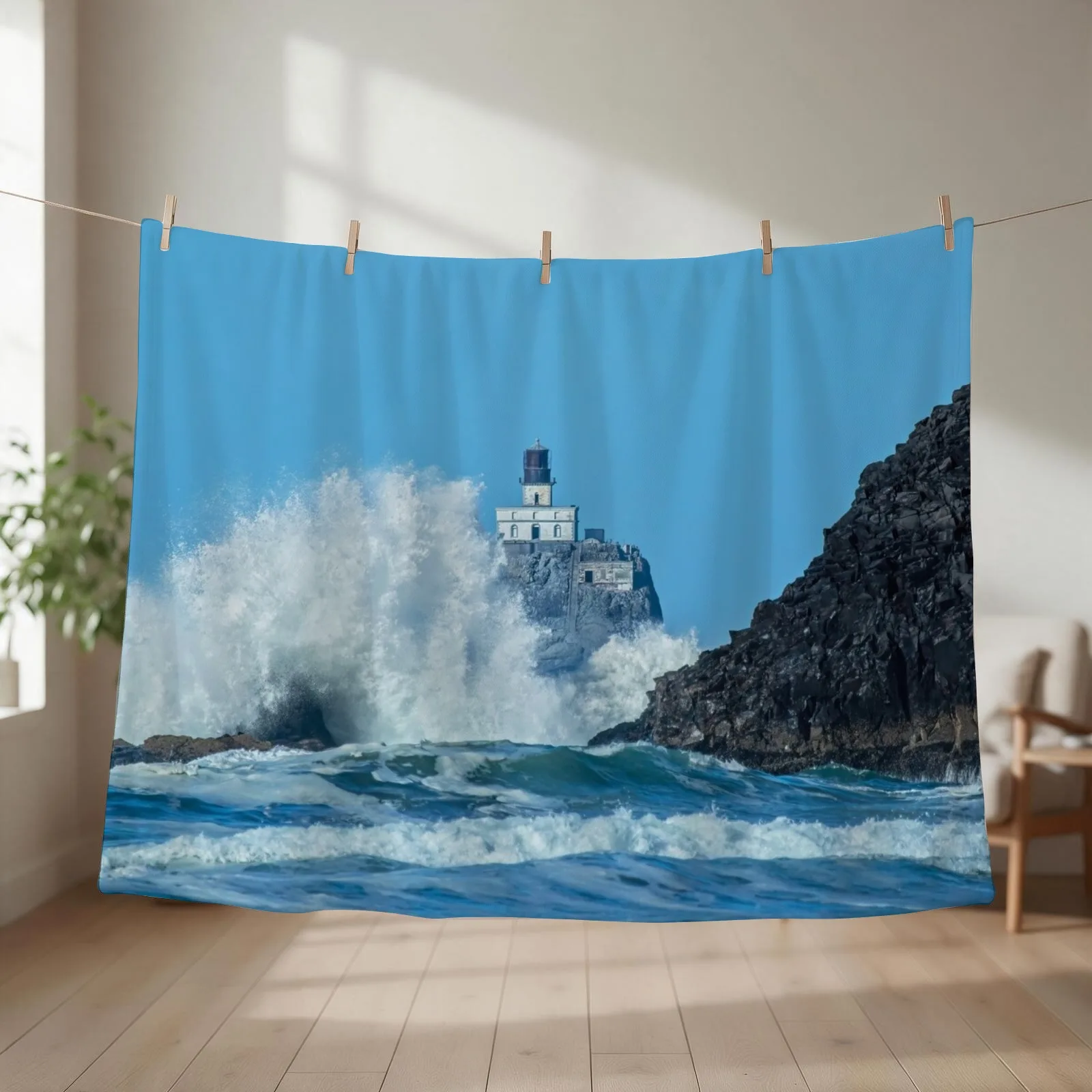Tillamook Rock Lighthouse, Oregon - Terrible Tilly Throw Blanket couch cozy soft plush fuzzy picnic outdoor blanket