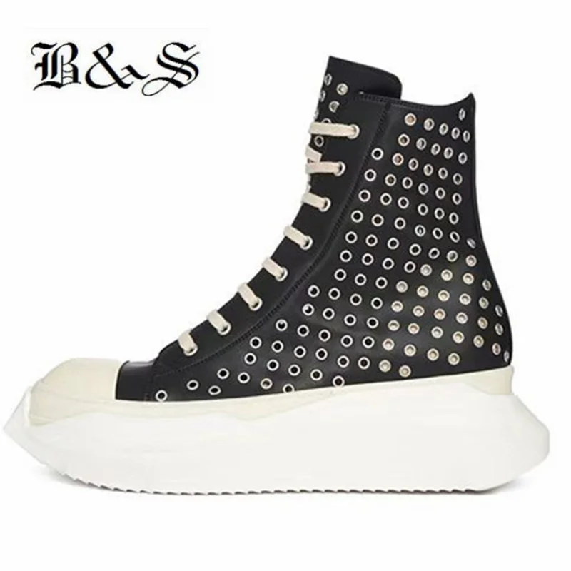 

Black& Street Bettla Thick Sole Genuine Leather Rivets Hole Breathable Platform Boots Factory Sale Dropship