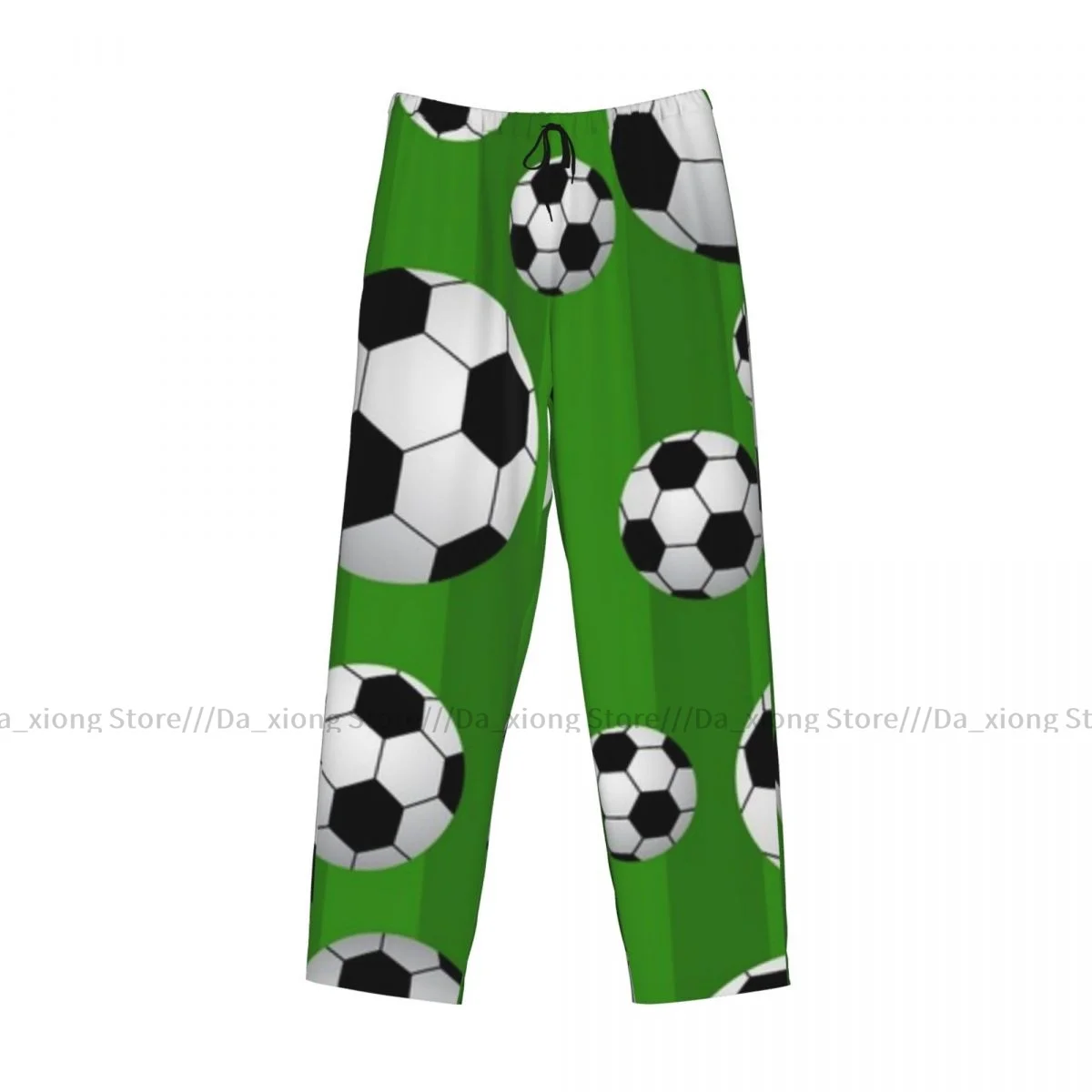 Pijama solto casual masculino com elástico na cintura, padrão bola de futebol, pijamas aconchegantes, calça lounge de casa, calça comprida