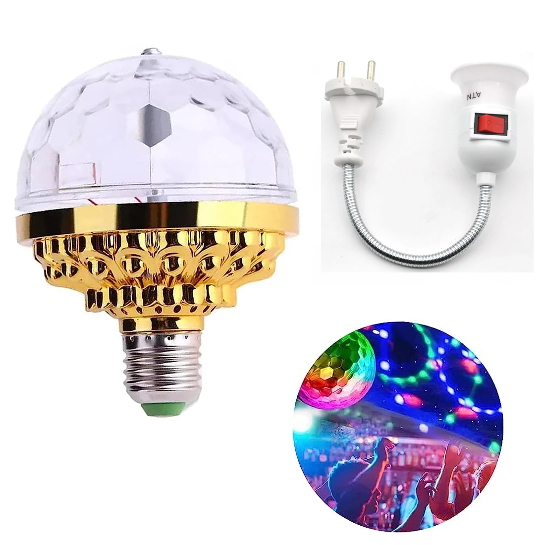 Christams Holiday E27 KTV Stage Colorful Rotating Light Bulb with Sockets Disco Magic Ball Light Bulb for Home Room Dance Party