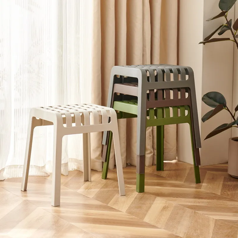 Plastic Stool Household Stackable Mesh Stool Modern Simple Chair Comfortable Portable Home Thickened